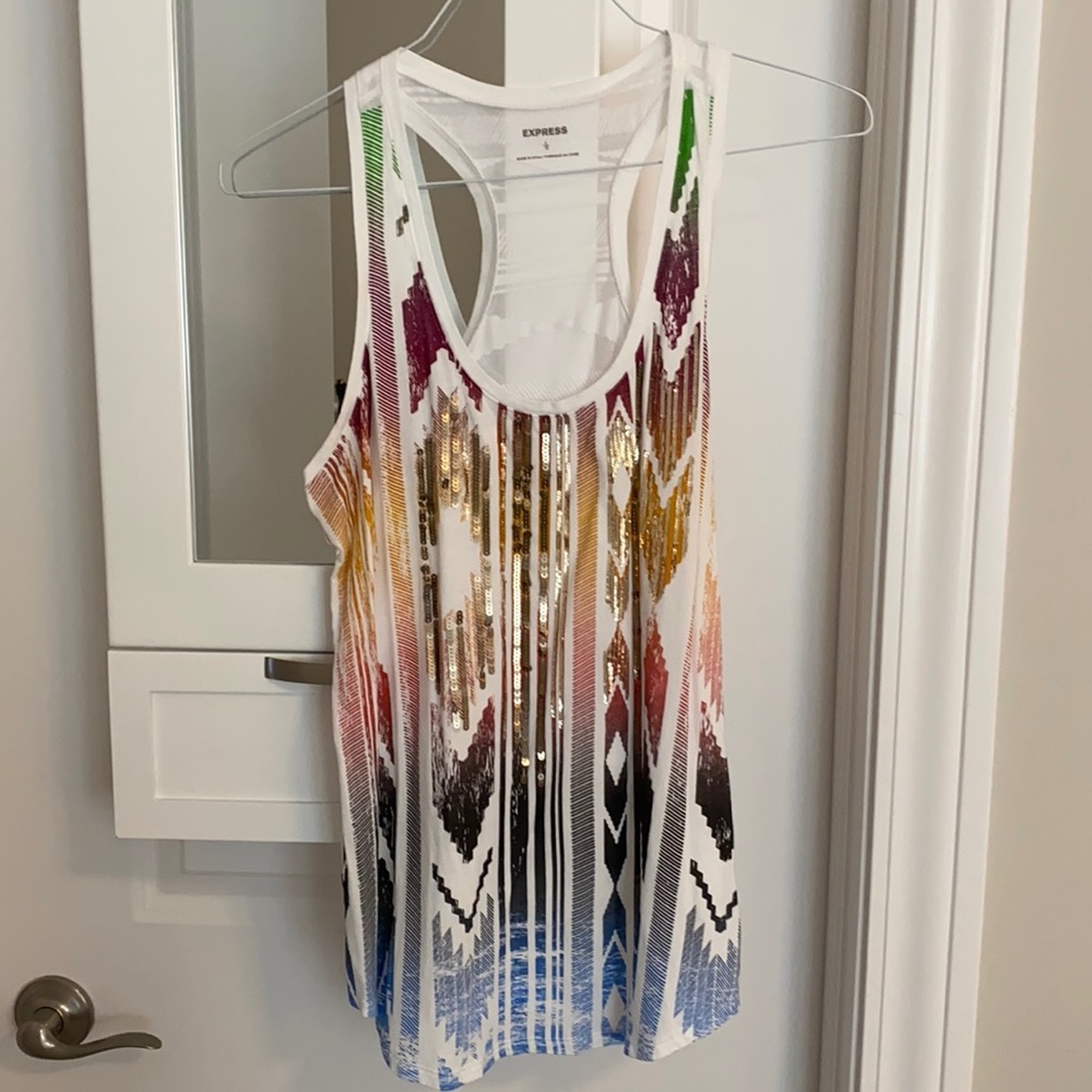 Express Colored Pattern Print Tank Top w/ Sequins